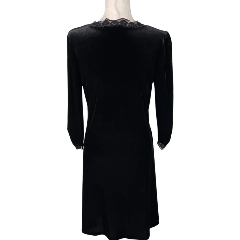 Vintage Y2K Apt 9 Black Velvet Lace Trim Midi Dress Size Large Whimsigoth Gothic